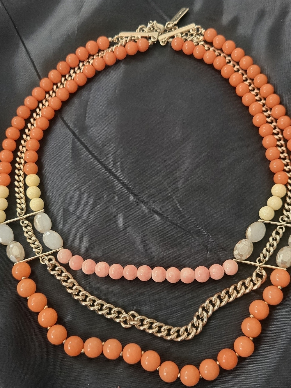 The Limited Coral & Pink Multi-Strand Beaded Necklace with Gold Chain